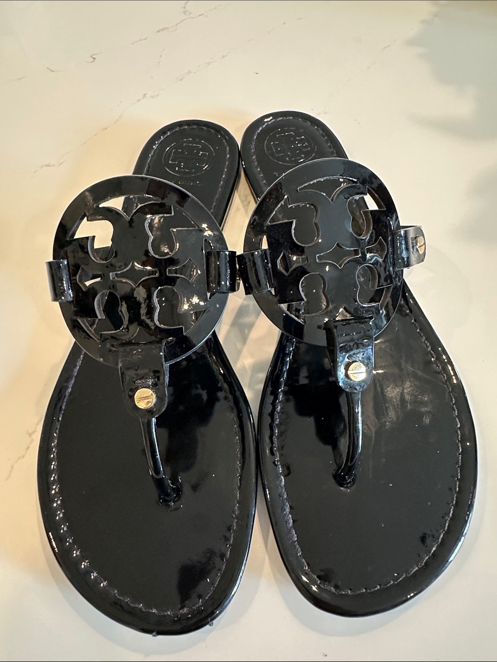 Tory Burch Miller Sandals Patent Black Size 11